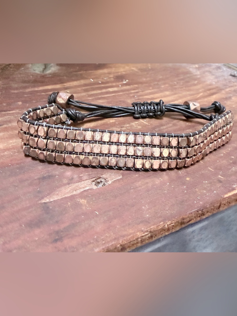 Fossil Copper-Tone Beaded Wrap Bracelet with Black Cord